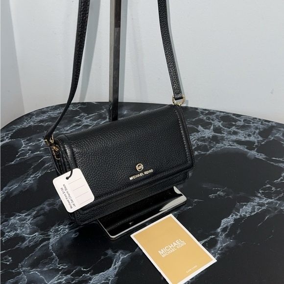 Michael Kors Jet Set Charm Small Phone Leather Crossbody Black AUTHENTIC NWT - Picture 2 of 11